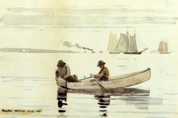  Winslow Art Painting - Boys Fishing Gloucester Harbor Realism marine painter Winslow Homer